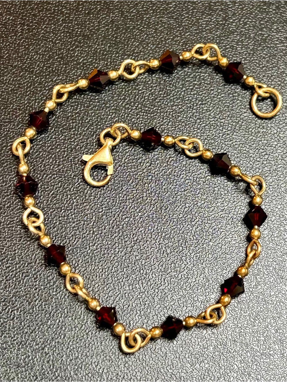 Gold Filled Burgundy Red Crystal Beaded Bracelet Vintage Style